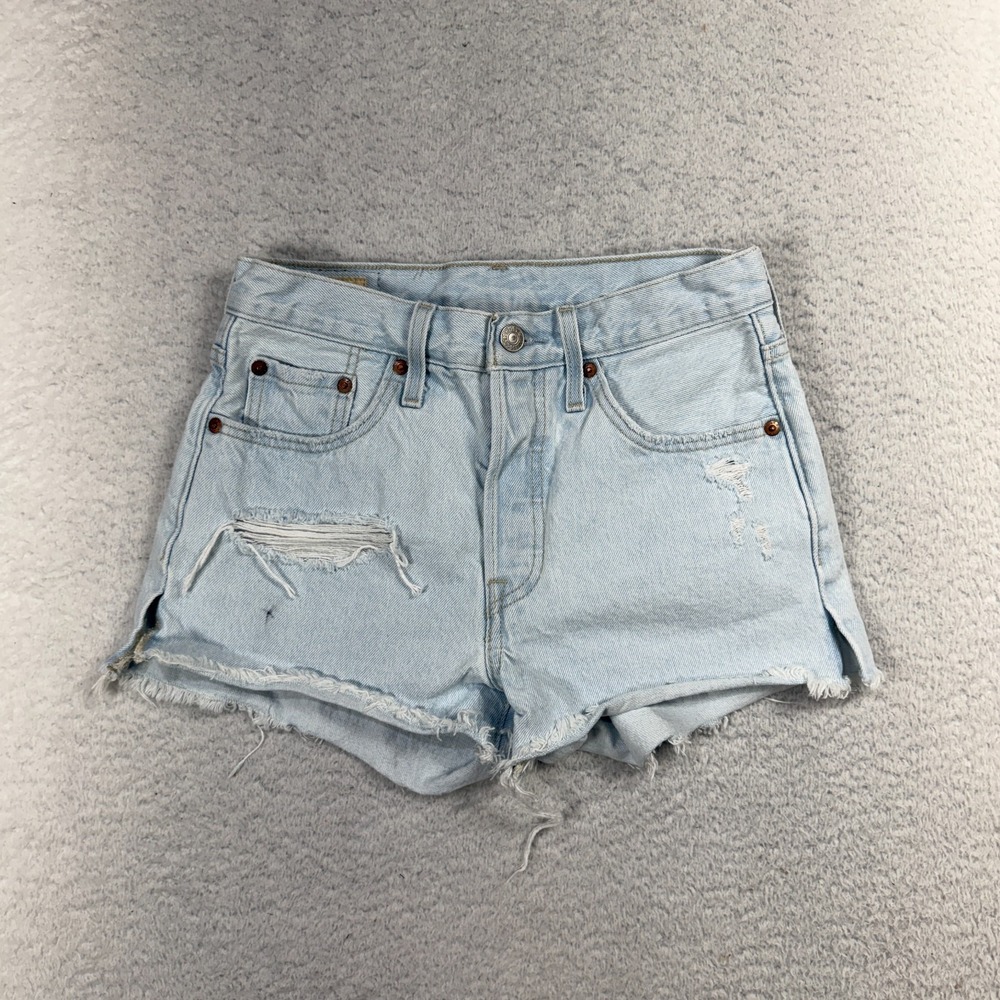 Levi's 501 Shorts Womens 25 (W26") High Rise Button Fly Blue Premium Denim Cut